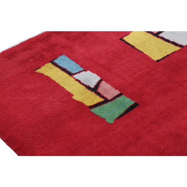 Vintage Zeki Müren Rug in Red With Colorful Geometric Patterns, From Rug & Kilim For Sale In New York - Image 6 of 8