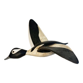 Vintage Hand Carved Wood and Canvas Duck Decoy For Sale