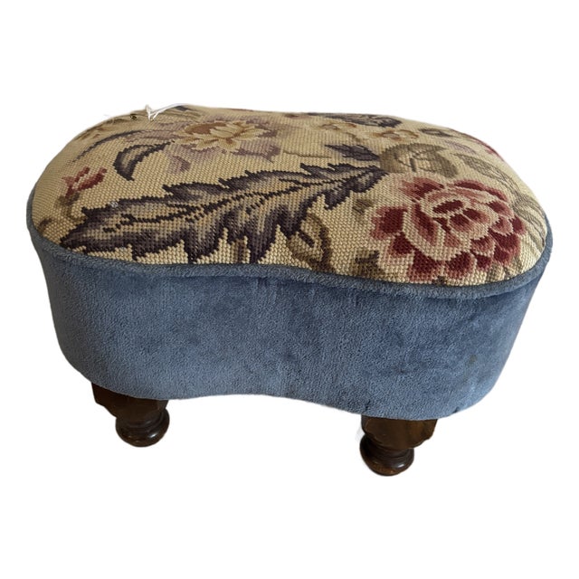 1920's Floral Needlepoint Footstool For Sale