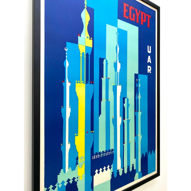 " Egypt Uar " Vintage 1962 Mid Century Modern Silkscreen Print Large Framed Travel Poster For Sale In Kansas City - Image 6 of 13