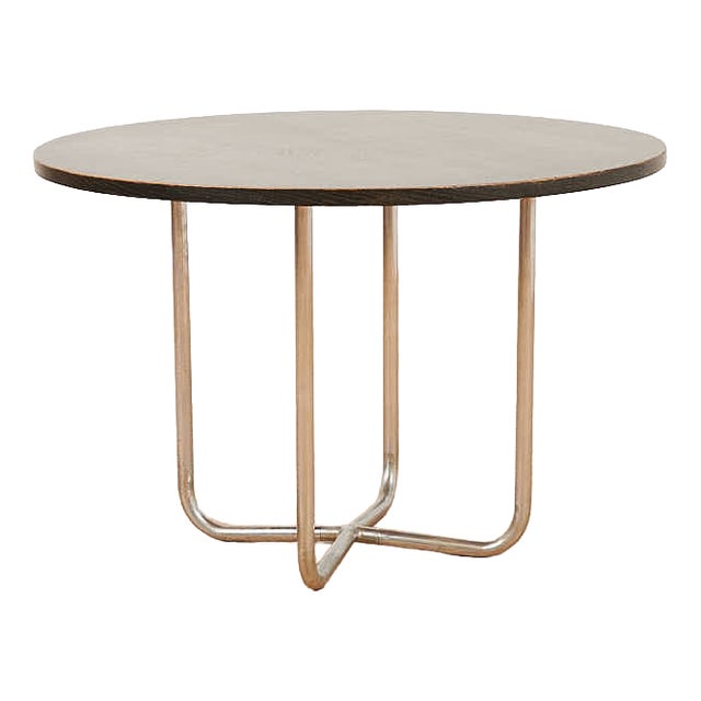Side Table in Chrome-Plated Tubular Steel with Black Ash Veneer Top For Sale