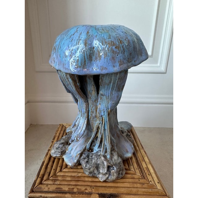 Terrific Vintage Ceramic Brutalist Sculpture. Appearance of a jellyfish. Beautiful coloration of a pale, milky blue with...
