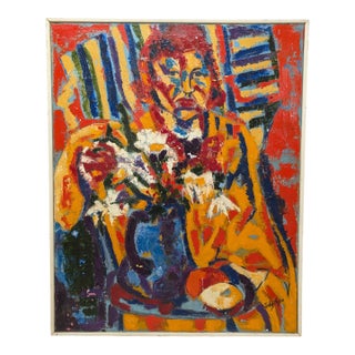 1980s Vibrant Expressionist Portrait Painting by Jody Hyun For Sale