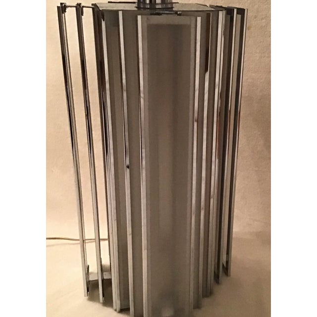 1970s Skyscraper Chrome Shade Chrome and Lucite Table Lamps by