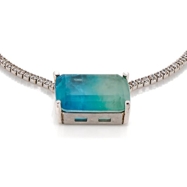 Contemporary Paraiba Tourmaline Diamond Chain Happy Necklace For Sale - Image 3 of 10