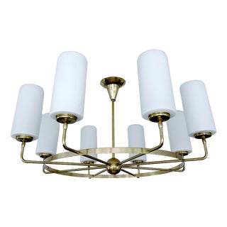Large Vintage Italian Glass and Brass Chandelier, 1950s For Sale