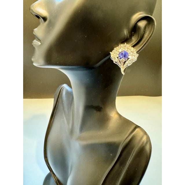 3.6 Ct Round Tanzanite & 3.6 Ct Rose Cut Diamond Post Earrings in 18 Karat Gold For Sale - Image 10 of 18