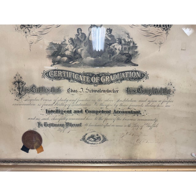 Early 20th Century Antique Bryant & Stratton Business College Diploma Framed Buffalo Ny Certificate For Sale - Image 5 of 8