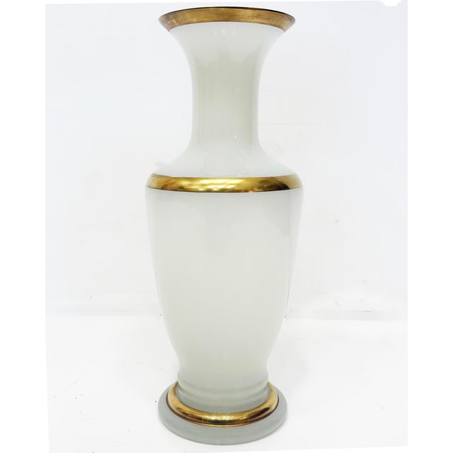 Large Itallian Mid-Century Opaline Glass Vase With Gilt Accents For Sale In Miami - Image 6 of 10