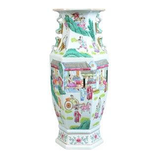 Mid-20th Century Chinese Hexagonal Ceramic Baluster Vase For Sale