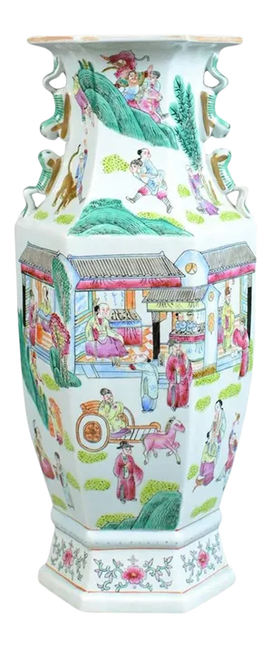 Mid-20th Century Chinese Hexagonal Ceramic Baluster Vase