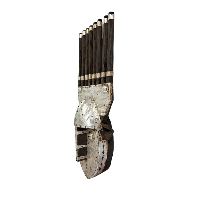 Brown African Bamana Ntomo Marka Mask W/ Aluminum 22.5" H For Sale - Image 8 of 9