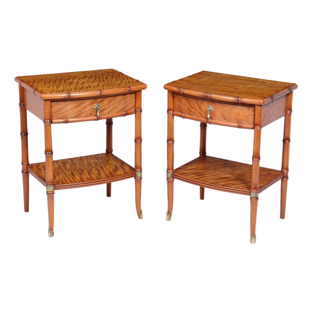 Bedside Tables in Faux Bamboo and Satin Birch, 1980, Set of 2 For Sale