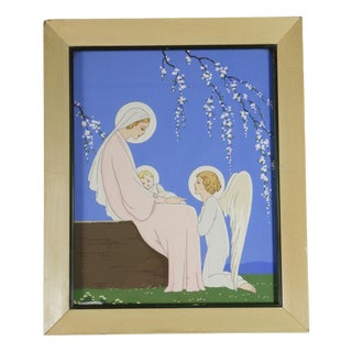 Giovanni Meschini, Madonna and Child, 1920s, Pochoir Print For Sale