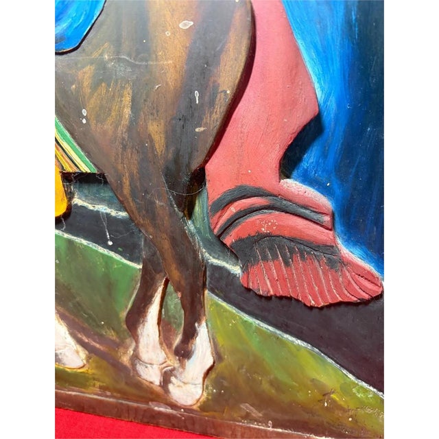 Mid-Century Mexica​n Relief-Carved Wood​ Panels - Charro & Serenade Folk Art Pair 20" For Sale - Image 12 of 18