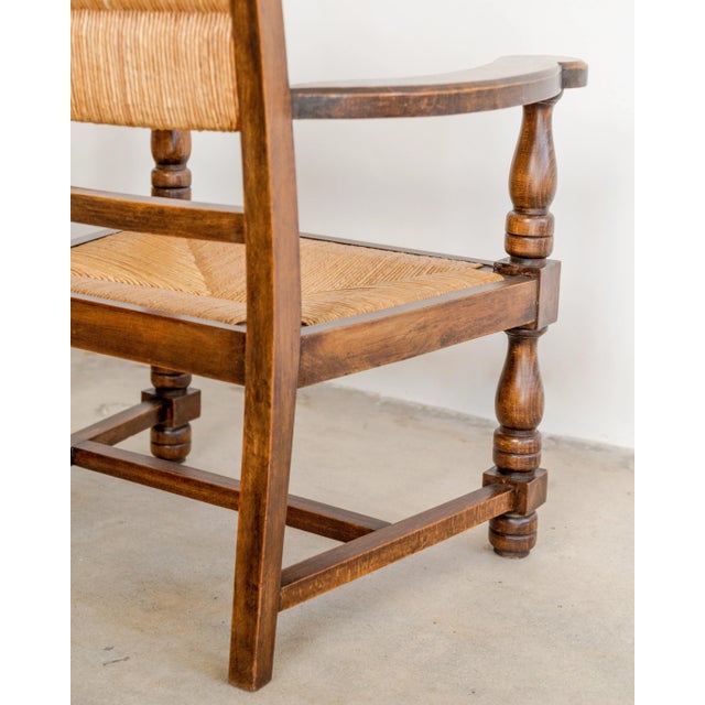 1940s Turned Chestnut Frame + Rush Armchairs- Set of 2 For Sale - Image 9 of 12