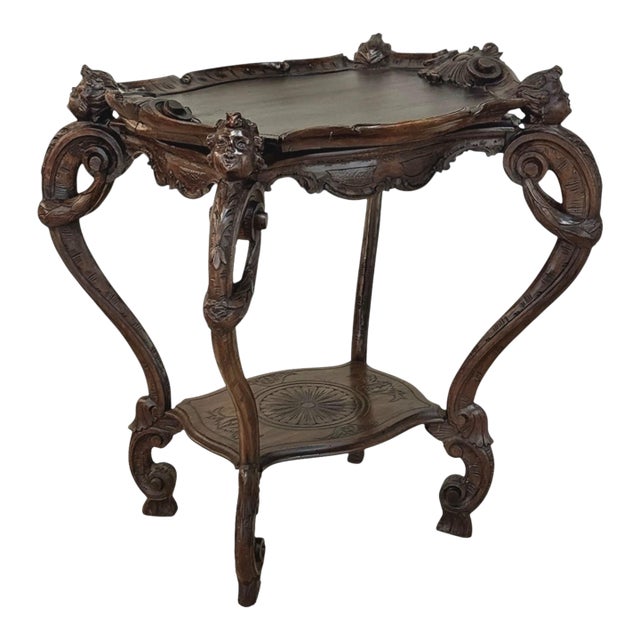 19th Century Italian Carved Walnut End Table With Removable Tray For Sale