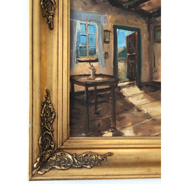 Vintage Original Cottage Interior Oil Painting: Framed Farmhouse Art by Bjarne Landberg For Sale - Image 9 of 12