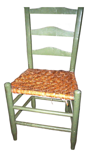 1920-30 Americana/Country Rustic Ladderback Small Side Chair, Painted Wood in Colonial Green With Woven Rush Seat