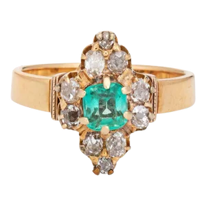 Late 19th Century Antique Victorian Emerald Diamond Ring 18k Yellow Gold Vintage 5.5 size 5.5