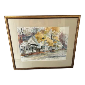 Large Framed Watercolor of Hopewell, Nj by Award-Winning Water Colorist Robert Sakson.