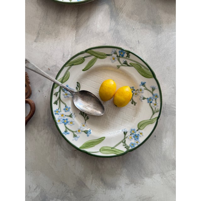 1960s Franciscan Forget Me Not Dinner Plates 7 7/8 Inches Hand Decorated -Set of 3 For Sale In Chicago - Image 6 of 9