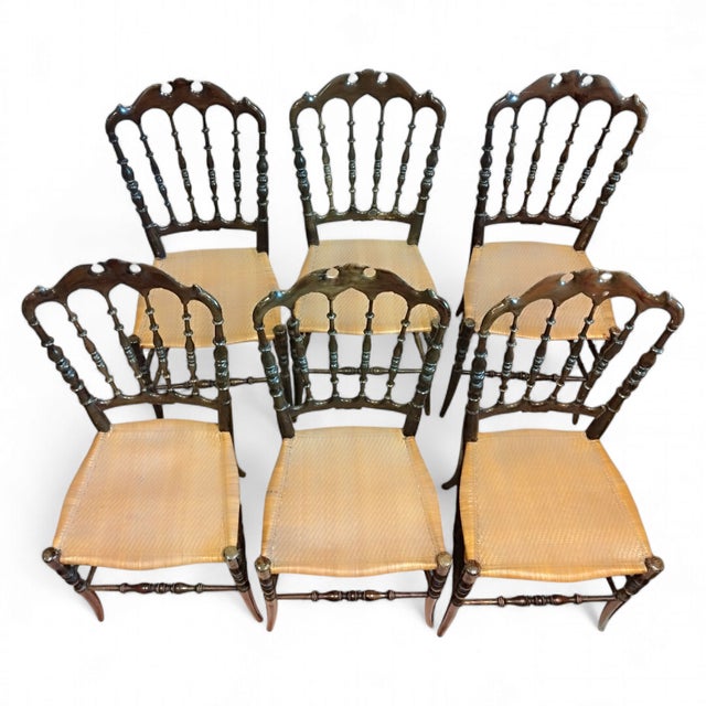 Cherrywood Chiavarine Chairs attributed to Giuseppe Gaetano Descalzi, 1920s, Set of 6 For Sale - Image 3 of 18