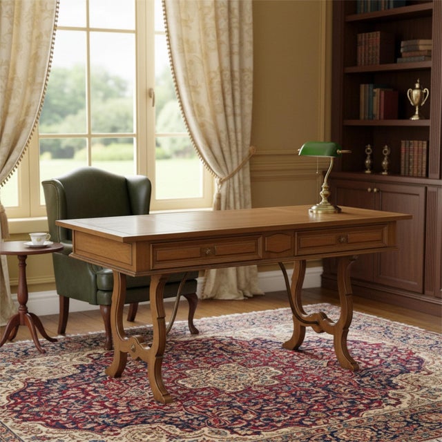 Brown Restored Thomasville English Regency Style Pecan Desk or Console With Drawers For Sale - Image 8 of 14