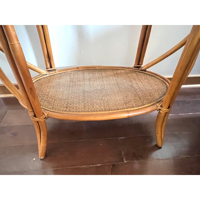 Vintage McGuire Style Bentwood Rattan Bamboo Serving Table / Bar Cart With Removable Tray For Sale - Image 13 of 15