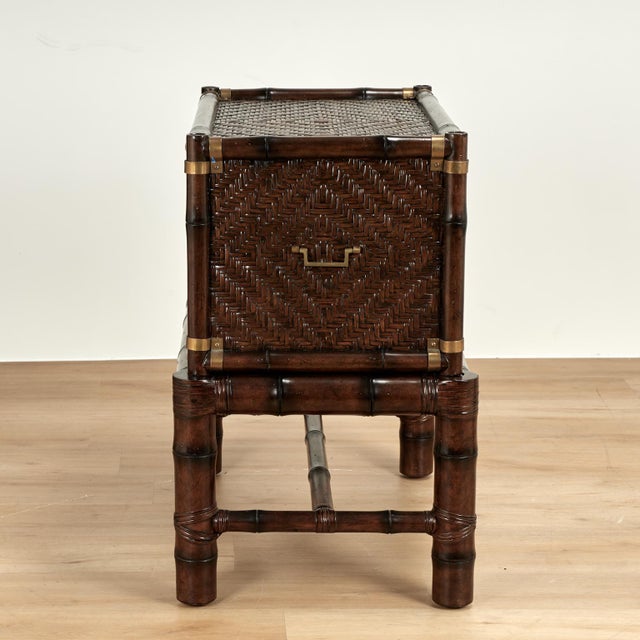 Pair of Vintage Faux Bamboo and Grasscloth British Colonial Style Stands For Sale - Image 17 of 18