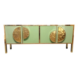 Italian Brass and Green Murano Glass Sideboard from Justfurnituress SRL For Sale