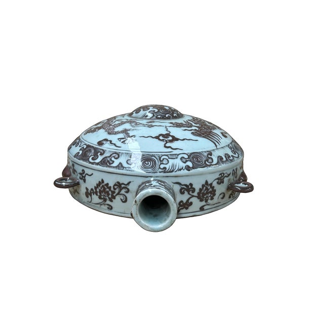 1970s Chinese Flask Moon Copper Red Dragon Phoenix Porcelain Art Vase For Sale - Image 5 of 10