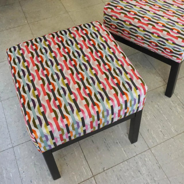 Pair of Classic Low Stools in Fabric From Romo's Habanera Collection For Sale - Image 4 of 5