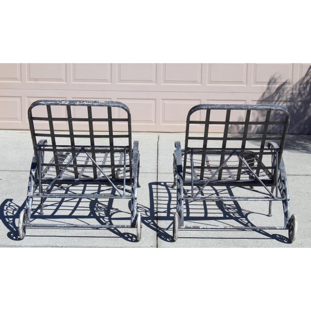 Vintage Cast Aluminum Patio Chaise Lounge Chairs – Set of 2 – Attributed to Woodard – Hollywood Regency Outdoor Loungers For Sale In Naples, FL - Image 6 of 17