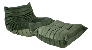 Set of Togo Lounge Chair and Ottoman in Moss Velvet by Michel Ducaroy for Ligne Roset, 1973