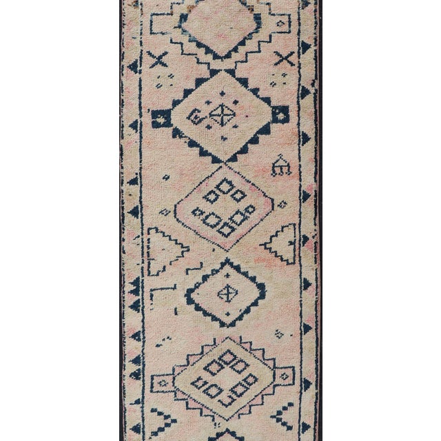 Vintage Hand Knotted Turkish Runner With Tribal Design in Muted Tones For Sale - Image 4 of 12