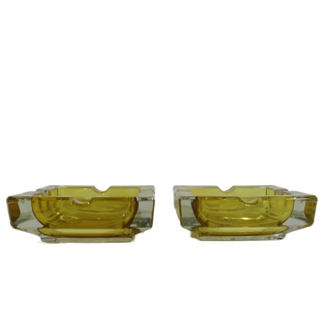 Mid-Century Modern Modernist Amber Glass Ashtrays - a Pair For Sale - Image 3 of 7