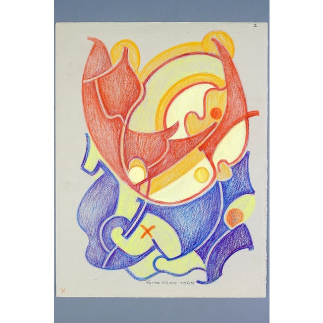 A magnificent abstract organic hand-drawing, a draft of an ornamental composition in strong, bright colors by Fritz Klee....