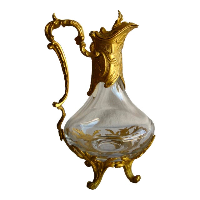 1920s French Napoleon III Bronze and Crystal Decanter -Carafe For Sale