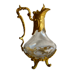 1920s French Napoleon III Bronze and Crystal Decanter -Carafe
