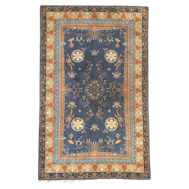 Vintage French Chinese Design Knotted Rug For Sale