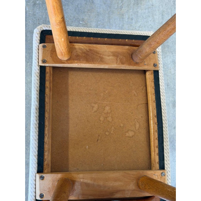 Tan Vintage Danish Mid Century Modern Teak Vanity Stool Ottoman For Sale - Image 8 of 9