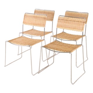 Wicker and Chrome Chairs, 1980s, Set of 4 For Sale