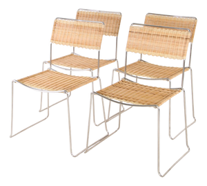 Wicker and Chrome Chairs, 1980s, Set of 4