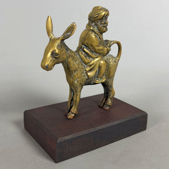 Brass Statue of Man on Donkey with Wooden Base, 20th Century For Sale - Image 11 of 11