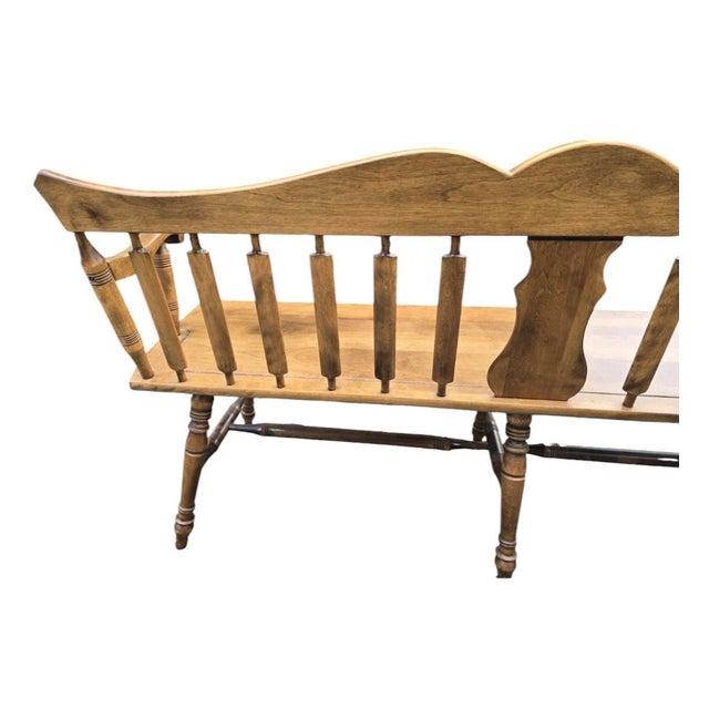 1960s Rockingham Maple Colonial Cattail Deacon's Bench Farmhouse For Sale - Image 14 of 17
