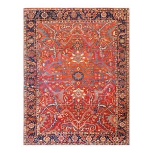 Eye-Catching Red-Raspberry Background Color With Traditional Serapi Style Antique Persian Rug