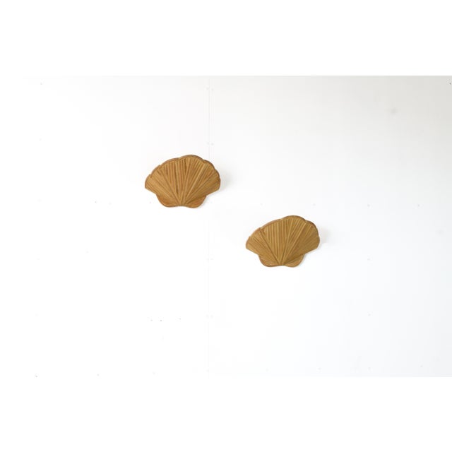 Clam Shell Pencil Reed Rattan Wall Sconce (Set of 2) For Sale - Image 6 of 9