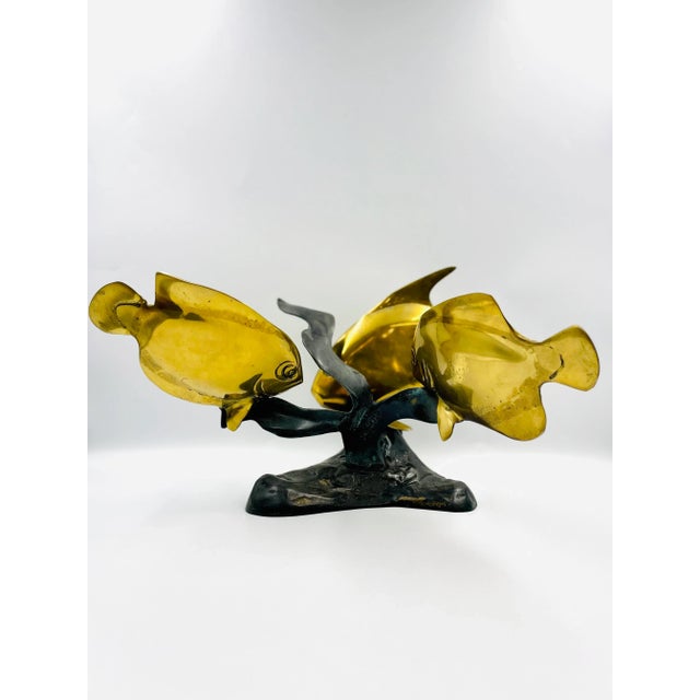 Figurative Vintage Brass & Bronze Tropical Fish Statue For Sale - Image 3 of 12