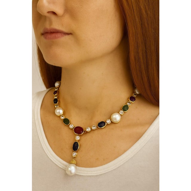 Bochic "Capri" Vintage Ruby, Emerald & Blue Sapphire Necklace Set In 18K & Silver For Sale - Image 14 of 18